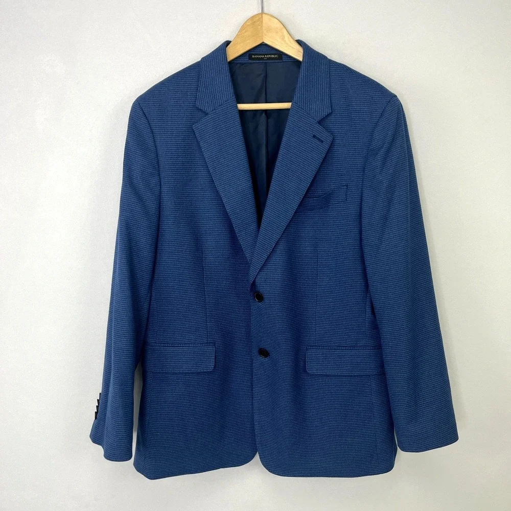 NWT Banana Republic Factory Tailored Fit Suit 2 Pc Blue Houndstooth 42S 34x30
